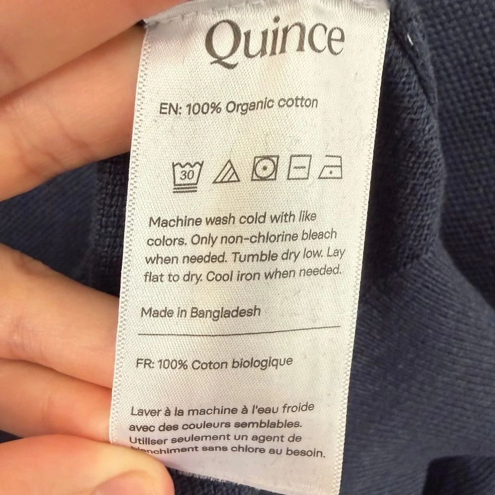 Quince Men's 100% Organic Cotton Pique Crewneck Sweater In Heather Navy Size Med